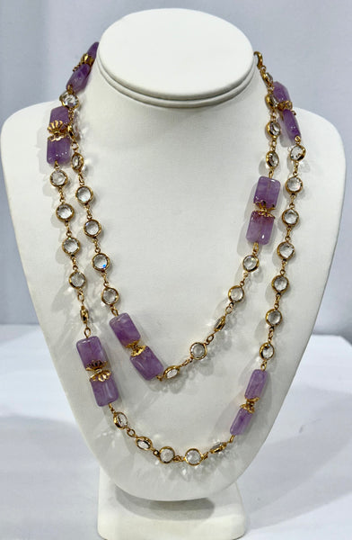 Amethyst Long Necklace with Swarovski chain Handmade in the USA