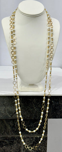 Mother of Pearls Long Necklace two strand handmade in the USA