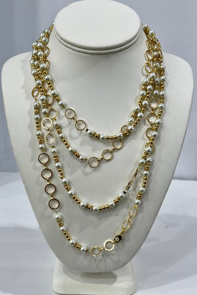 Mother of Pearls Long Necklace two strand handmade in the USA