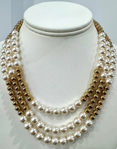 Swarovski white pearls and gold plated beads Necklace handmade in the USA