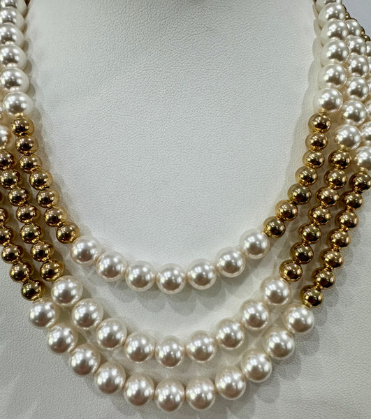 Swarovski white pearls and gold plated beads Necklace handmade in the USA