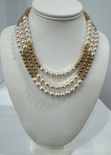 Swarovski white pearls and gold plated beads Necklace handmade in the USA