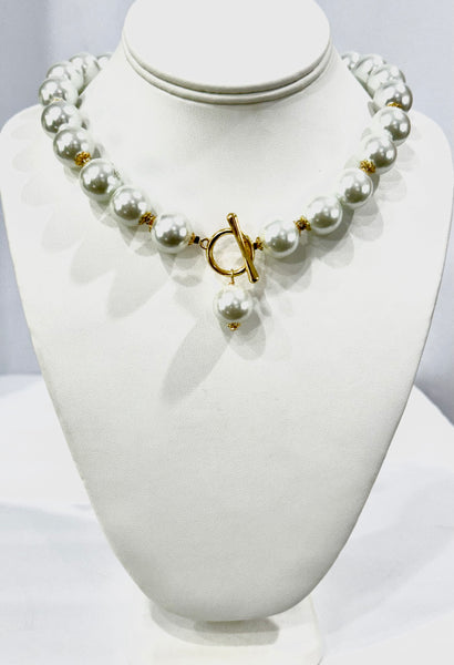 Pearls large faux white pearls Necklace Handmade in the USA