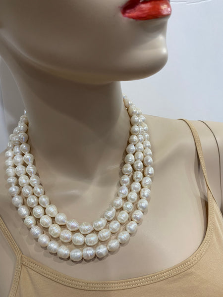 Helena 3 row fresh water pearls classic necklace