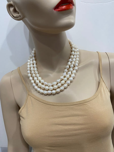 Helena 3 row fresh water pearls classic necklace