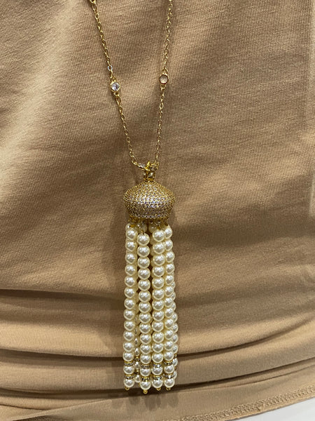 Lani long pearls Necklace with tassel handmade