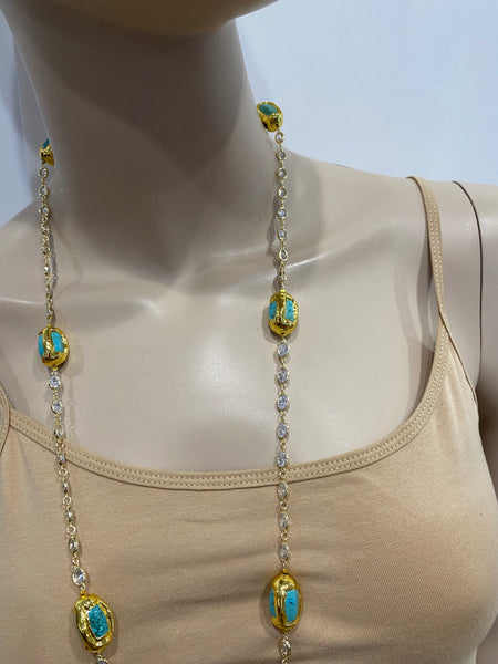 Jenni Turquoises Necklace with stone chain handmade in the USA