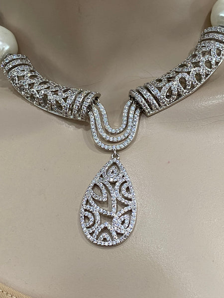 Roya Macro pave And Mother of Pearls Wedding Necklace