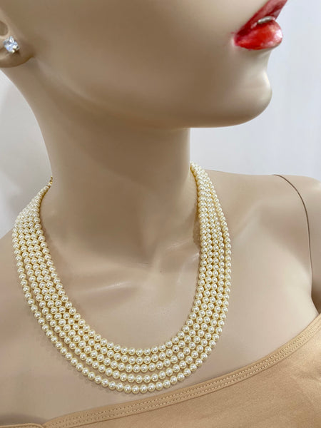 Haily swarovski 5mm cream pearls necklace with macro pave gold plated over sterling silver clasp