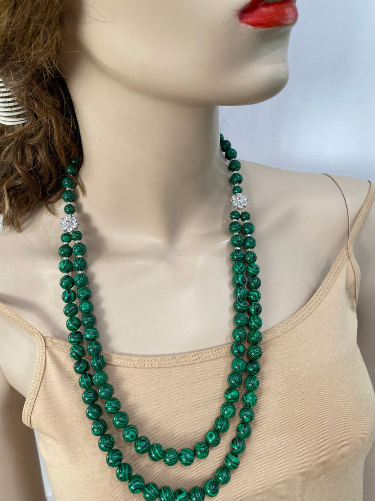 Shiloa Green Malachite 2 row necklace , handmade in the usa