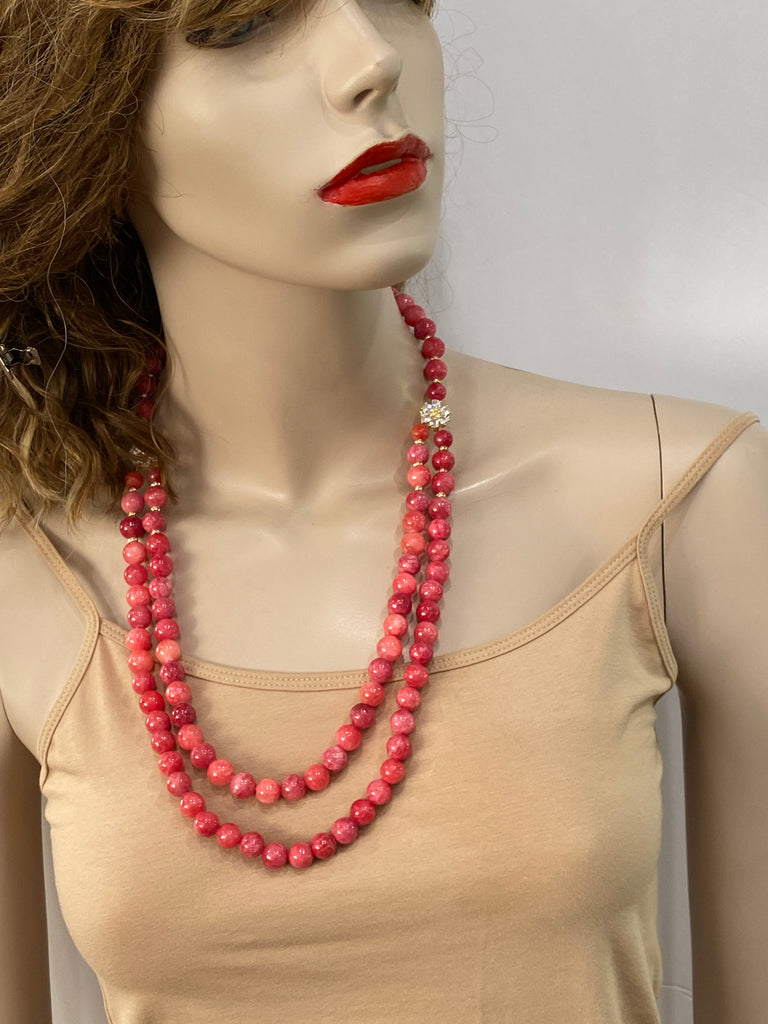 jill Coral 3 row Necklace , Handmade