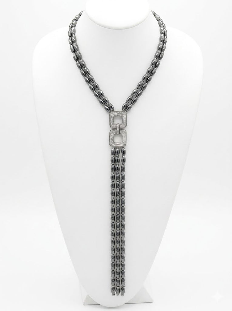 Hannah Long Hematite Necklace lariet style