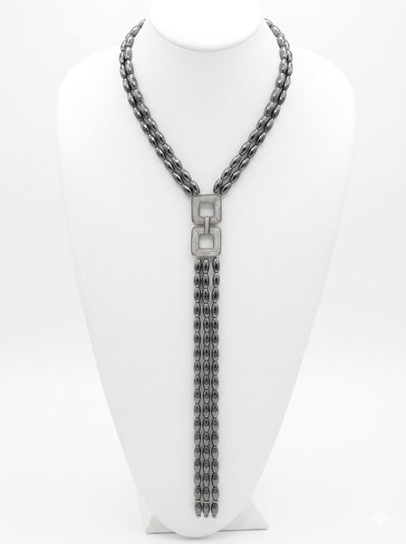 Hannah Long Hematite Necklace lariet style