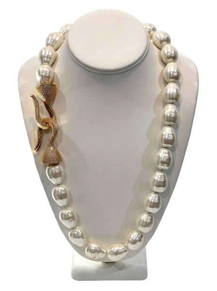 Max, Large Mother Of Pearls Necklace With Large S gold plated over sterling silver clasp , handmade one of a kind