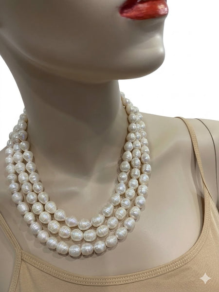 Helena,  3 row fresh water pearls classic necklace