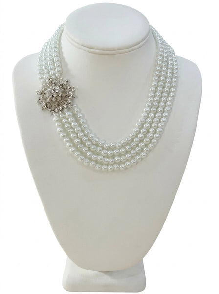 Lia, swarovski White Pearls Necklace for all occasion , wedding day , mother of the bride, bridesmaid, bridal