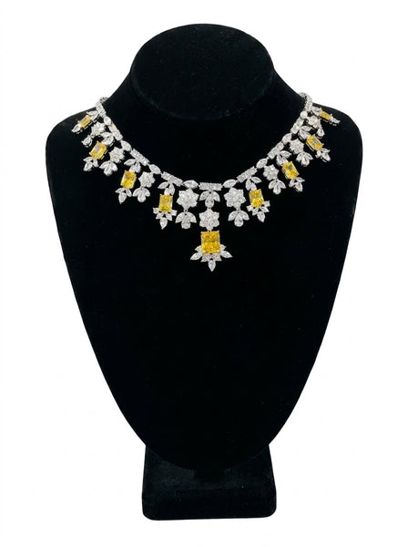 Margaret Cubic Zirconia Wedding Necklace, Clear and yellow AAA CZ for all occasions