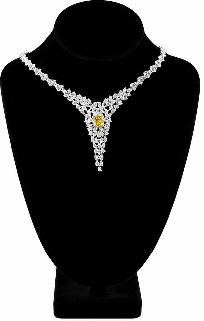 Anabel, Yellow Cubic Zirconia Wedding Necklace with matching earring , Wedding Collection, Mother of the bride , bridle