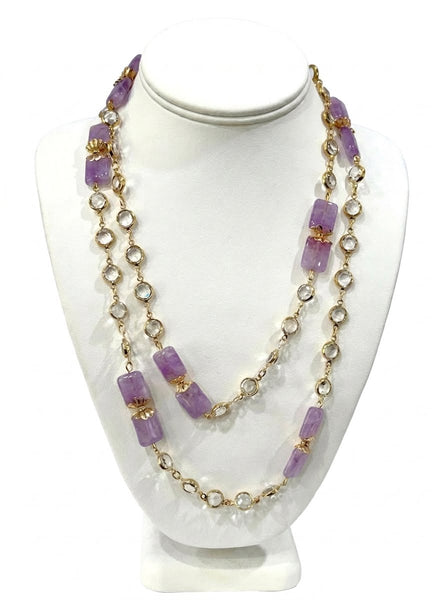 Amethyst Long Necklace with Swarovski chain Handmade in the USA