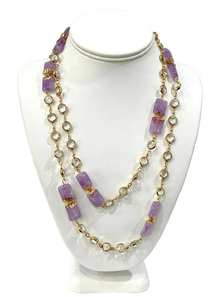 Amethyst Long Necklace with Swarovski chain Handmade in the USA