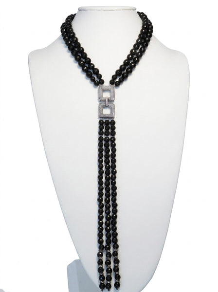 Isabel Black Onyx Long Necklace With Pave Center Piece