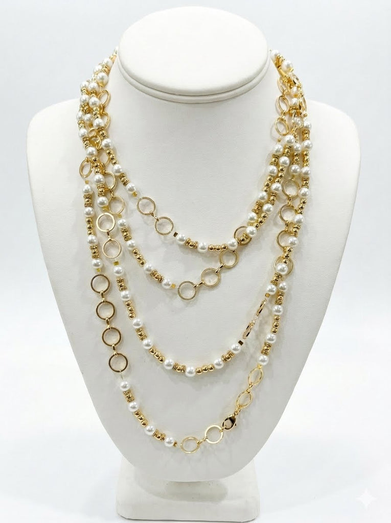 Mother of Pearls Long Necklace two strand handmade in the USA