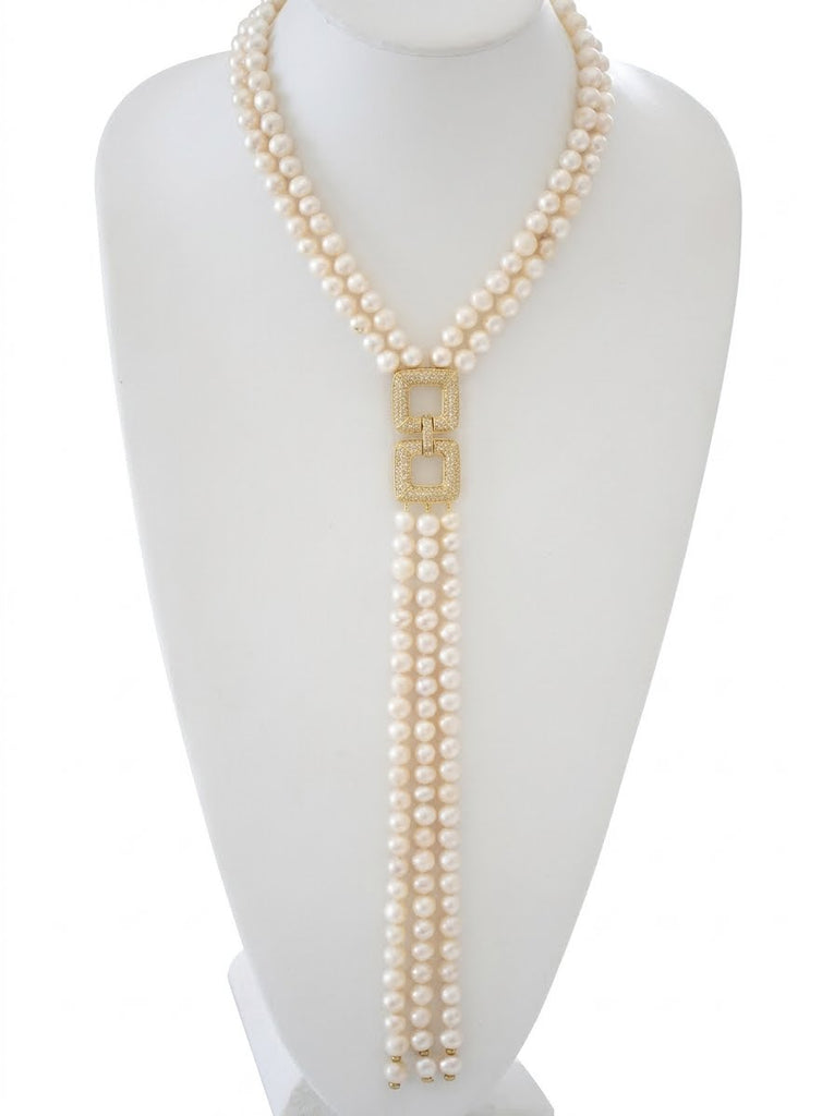 Emily, Gold Pearl Necklace with Gold Pendant