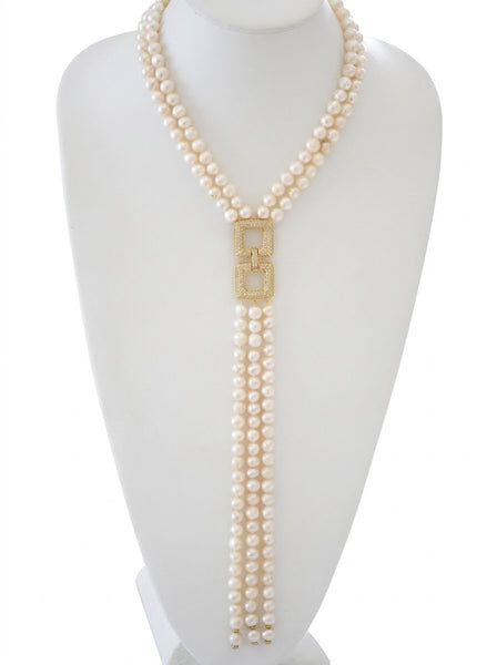 Emily, Gold Pearl Necklace with Gold Pendant