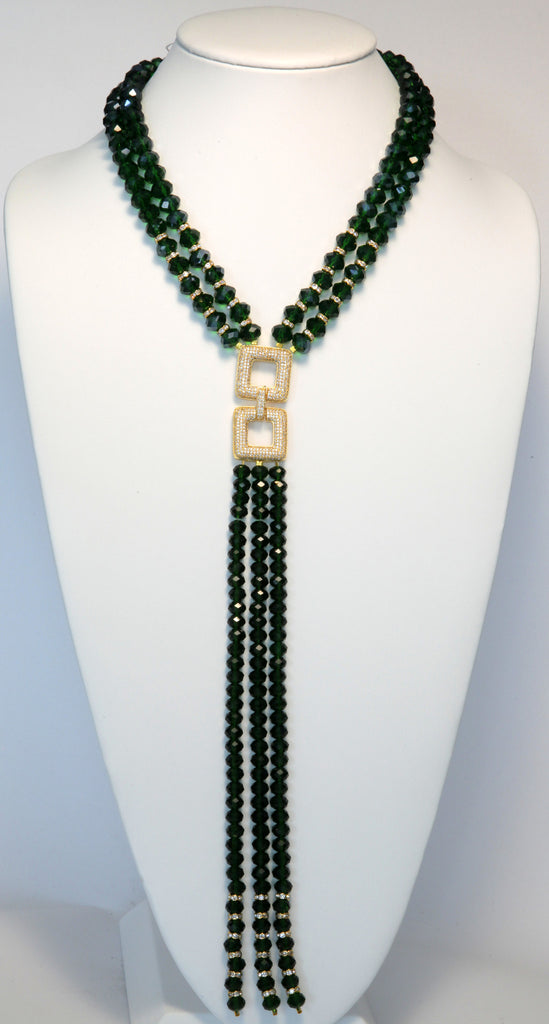 Lillian Green Crystals Necklace With Pave Center Lariet Style