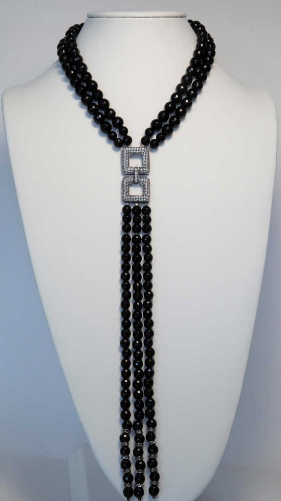 Isabel Black Onyx Long Necklace With Pave Center Piece