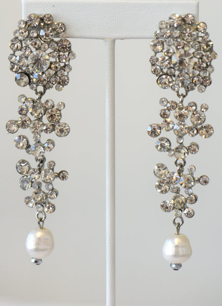 Heftsi Pearls Earrings And Clear Rhinestone, Wedding Collection