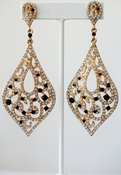 Heftsi Gold plated Long Earrings With Black Accent