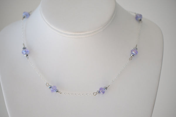 Purple And Silver Color Necklace, With Silver chain Very delicate