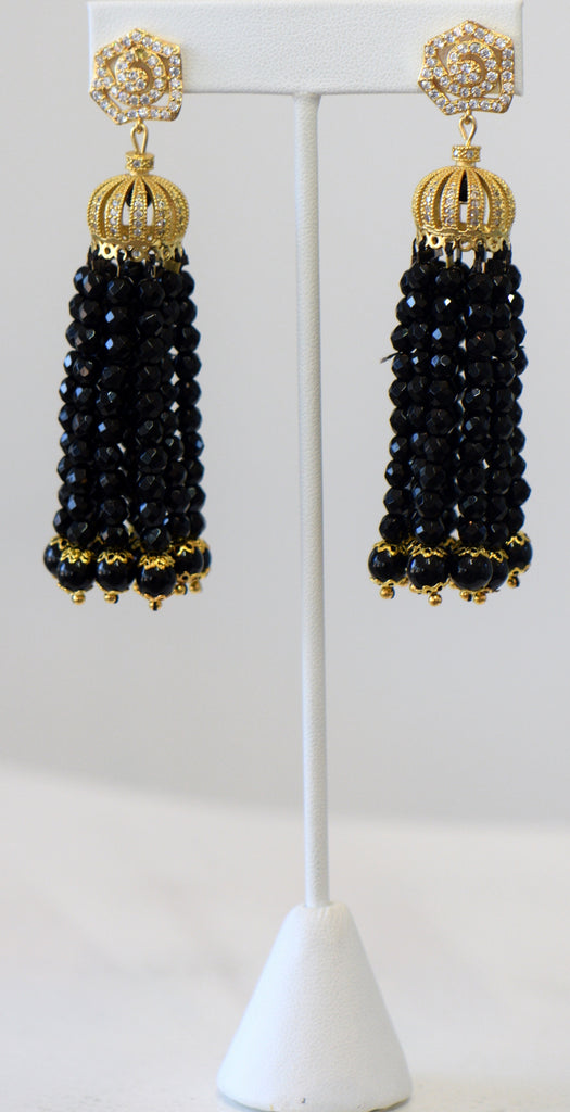 Heftsi Black Onyx Tassel Earrings