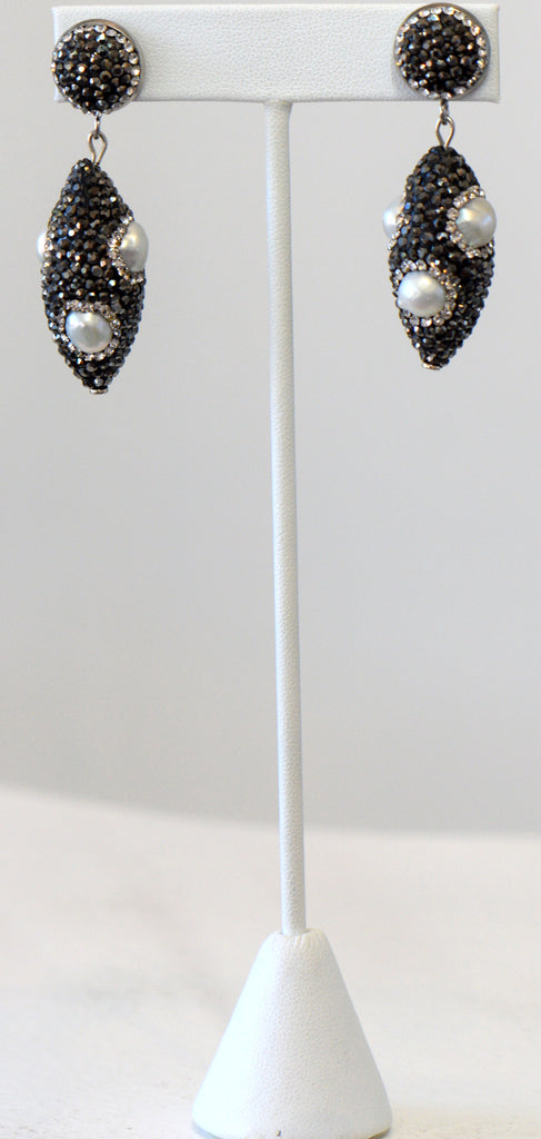 Pearls With Black Pave Setting Earrings