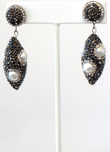 Pearls With Black Pave Setting Earrings