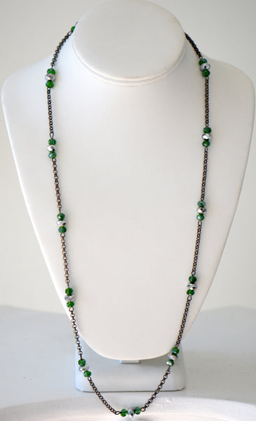 Green Crystal Necklace With Black Chain