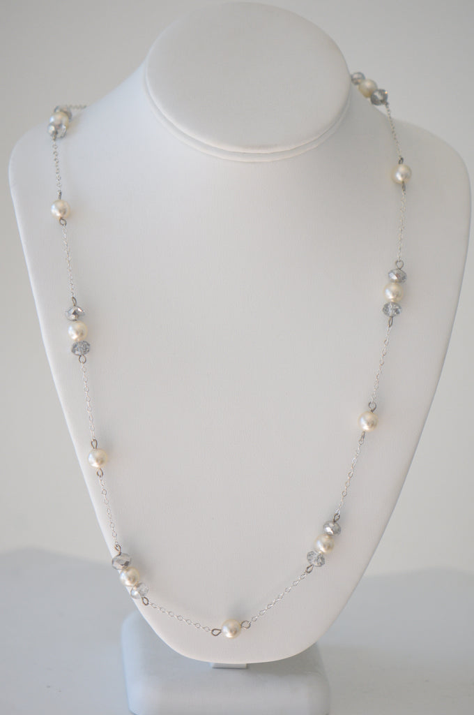silver color Chain with pearls and clear crystal