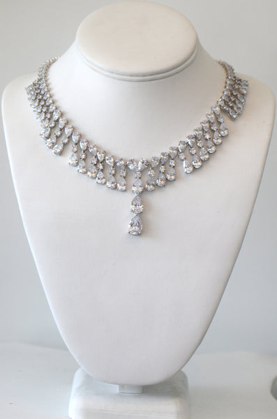 Clear Cubic Zirconia Wedding Necklace For buy Or Rent, wedding necklace, Ship the same day from Los Angeles CA