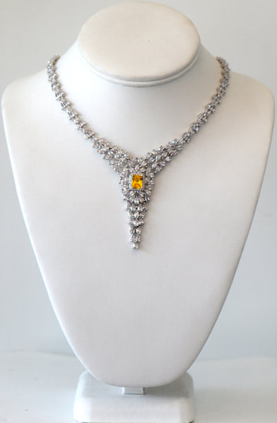 Clear and yellow cubic zirconia wedding necklace, For Rent Or Buy 