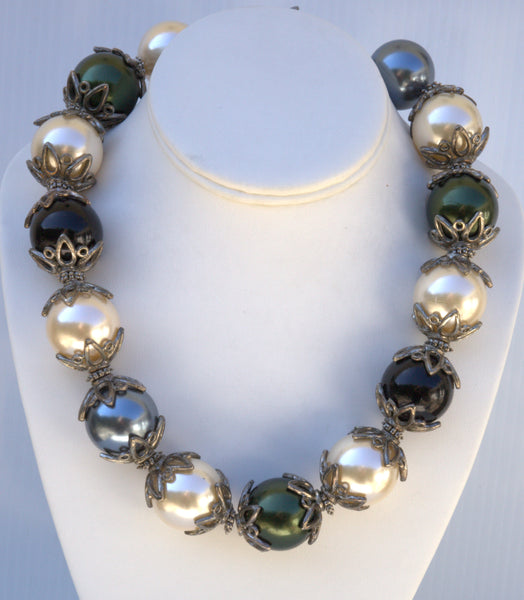 Large Faux Pearls Necklace Multi color