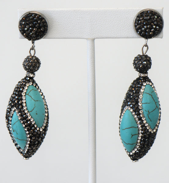 Heftsi Turquoise Earrings With Black Pave Stone