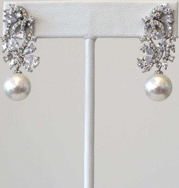 Heftsi Cubic Zircon And Pearl Wedding Collection Earrings
