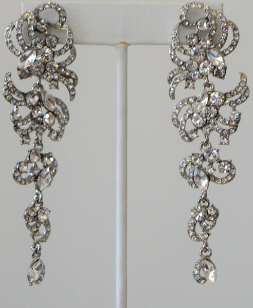 Heftsi Silver Plated Long Earrings With Clear CZ