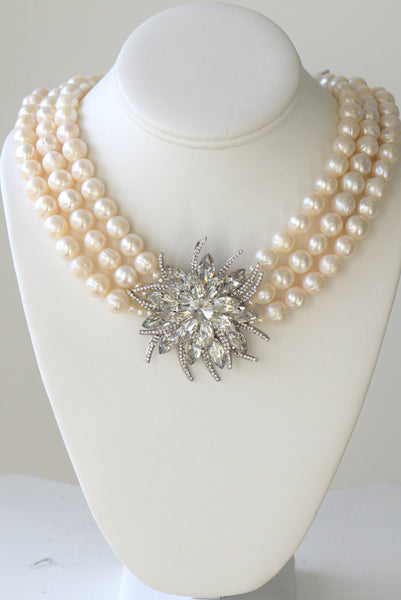Heftsi Fresh Water Pearls Necklace With Swarovski Large Pendant