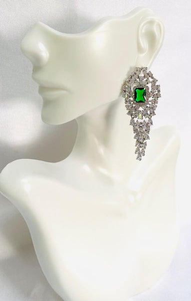 Green And Clear Cubic Zirconia Evening Earring