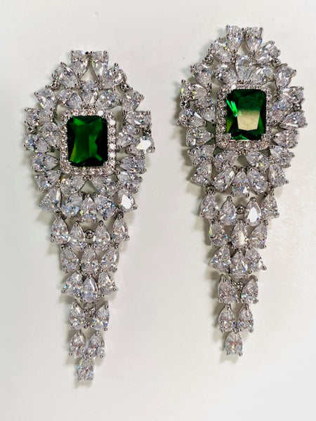 Green And Clear Cubic Zirconia Evening Earring