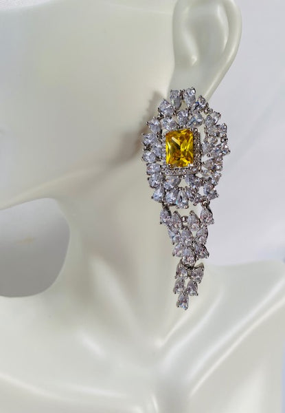 Yellow And Clear Cubic zirconia Earrings