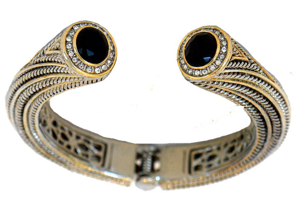 Heftsi Gold And Silver Plated Bracelet With Black Onyx And CZ