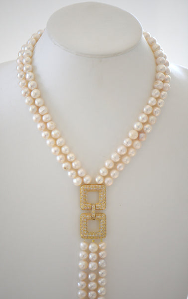 Emily, Gold Pearl Necklace with Gold Pendant